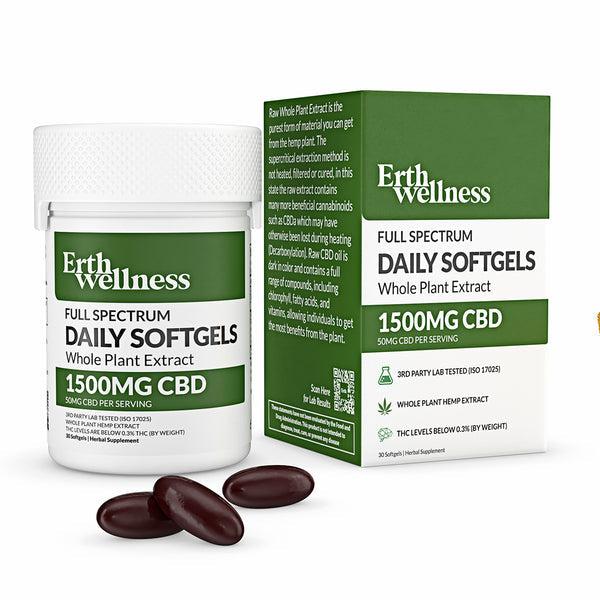 ERTH Wellness - CBD Softgels - Full Spectrum Daily Whole Plant Extract Softgels - 1500mg
