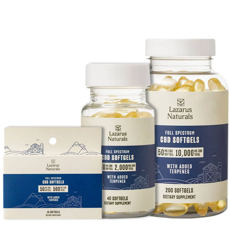 Lazarus Naturals - CBD Capsules - Full Spectrum Liquid Softgels - 50mg